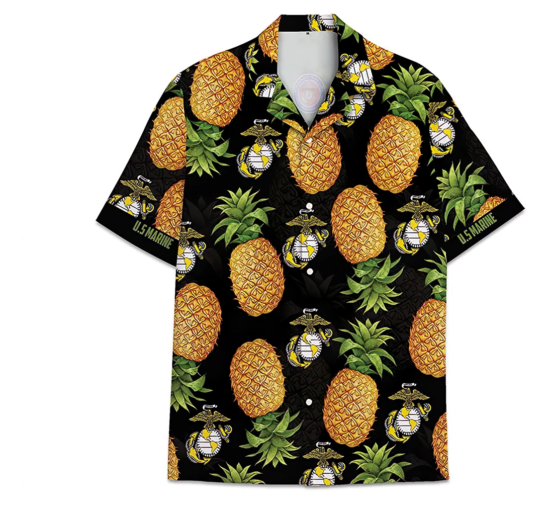 Personalized Usmarine Pineapple Funny Beach Shirts Hawaiian Shirt, Button Up Aloha Shirt For Men, Women