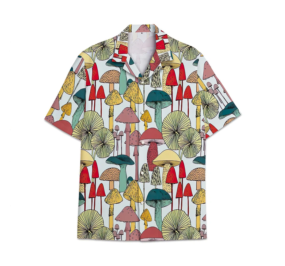 Personalized Mushroom Colorful Funny Beach Shirts Hawaiian Shirt, Button Up Aloha Shirt For Men, Women