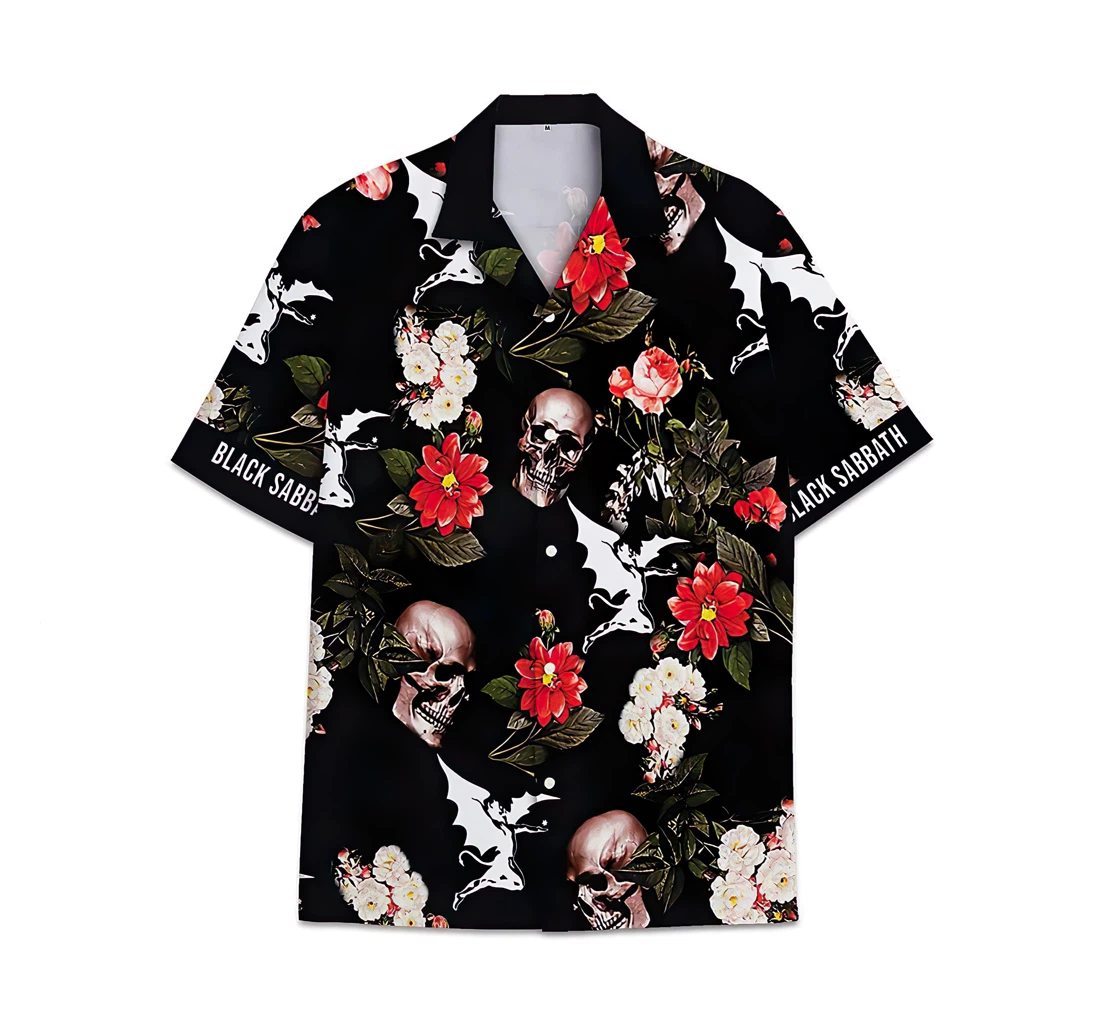Personalized Sabbath Skull Black Flower Funny Beach Shirts Hawaiian Shirt, Button Up Aloha Shirt For Men, Women