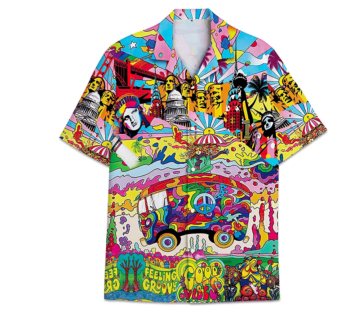 Personalized Hippie Colorful Funny Beach Shirts Hawaiian Shirt, Button Up Aloha Shirt For Men, Women