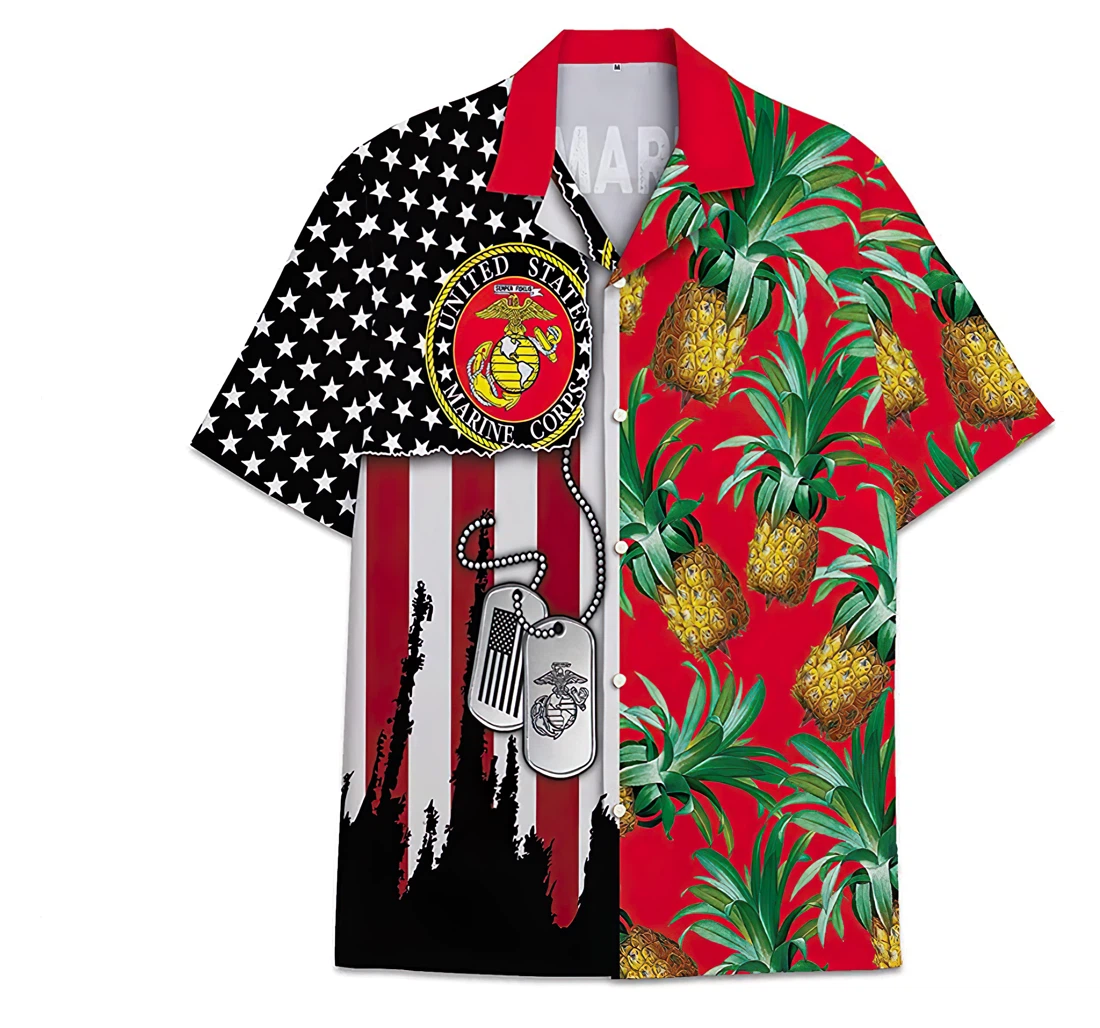 Personalized Usmarine Pineapple Funny Beach Shirts Hawaiian Shirt, Button Up Aloha Shirt For Men, Women