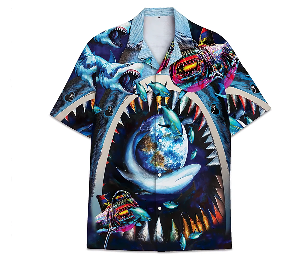Personalized Shark Earth Funny Beach Shirts Hawai Hawaiian Shirt, Button Up Aloha Shirt For Men, Women