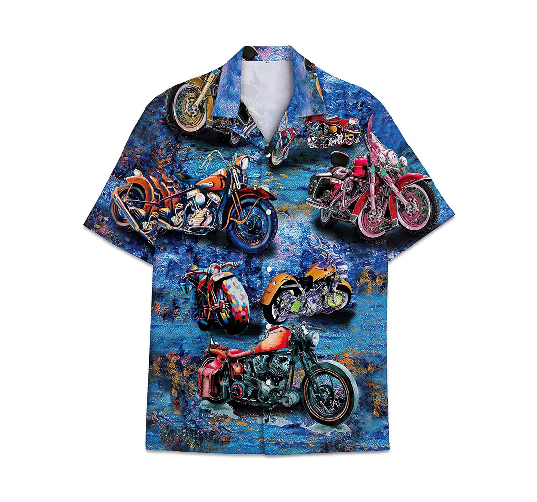 Personalized Motorbike Blue Funny Beach Shirts Hawai Hawaiian Shirt, Button Up Aloha Shirt For Men, Women