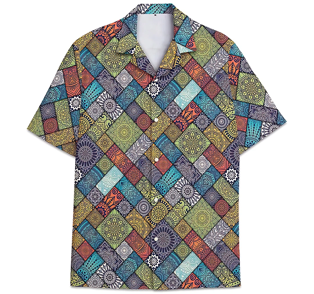 Personalized Pattern Geometric Short Tall Hawaiian Shirt, Button Up Aloha Shirt For Men, Women