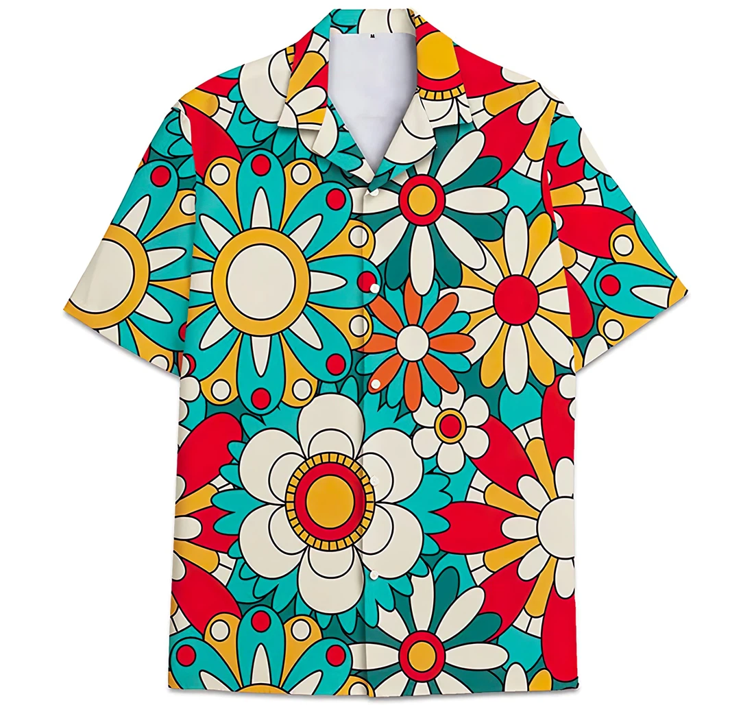Personalized Pattern Pattern Sun Flower Hawaiian Shirt, Button Up Aloha Shirt For Men, Women