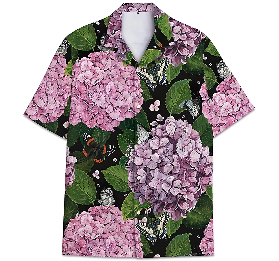 Personalized Hydrangea Pattern Leaves Hawaiian Shirt, Button Up Aloha Shirt For Men, Women