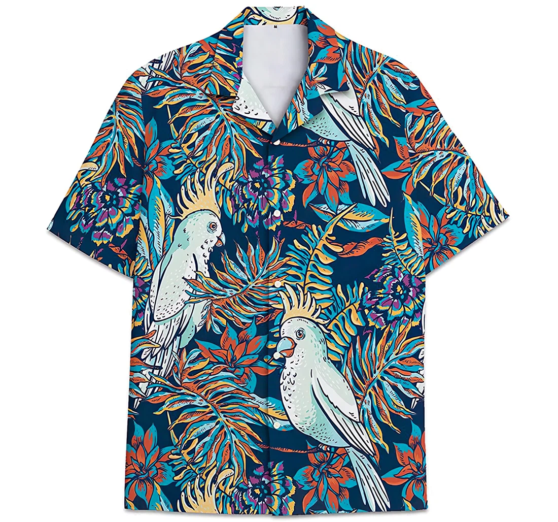 Personalized Parrot Pattern Leaves Hawaiian Shirt, Button Up Aloha Shirt For Men, Women
