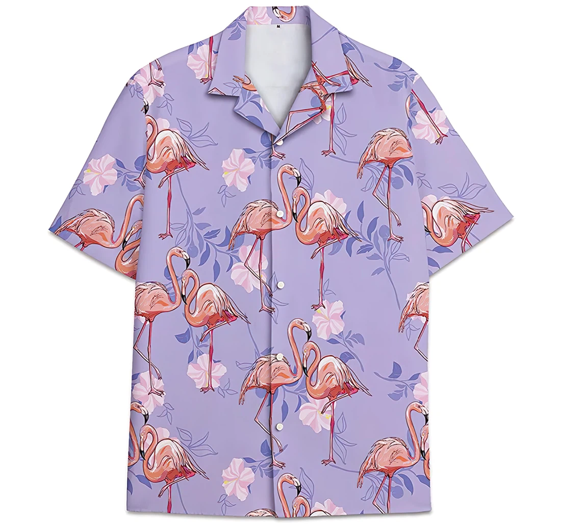 Personalized Flamingo Pattern Leaves Hawaiian Shirt, Button Up Aloha Shirt For Men, Women