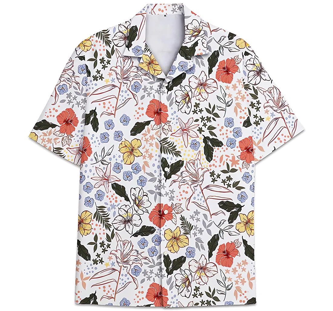 Personalized Leaves Pattern Hawaiian Shirt, Button Up Aloha Shirt For Men, Women