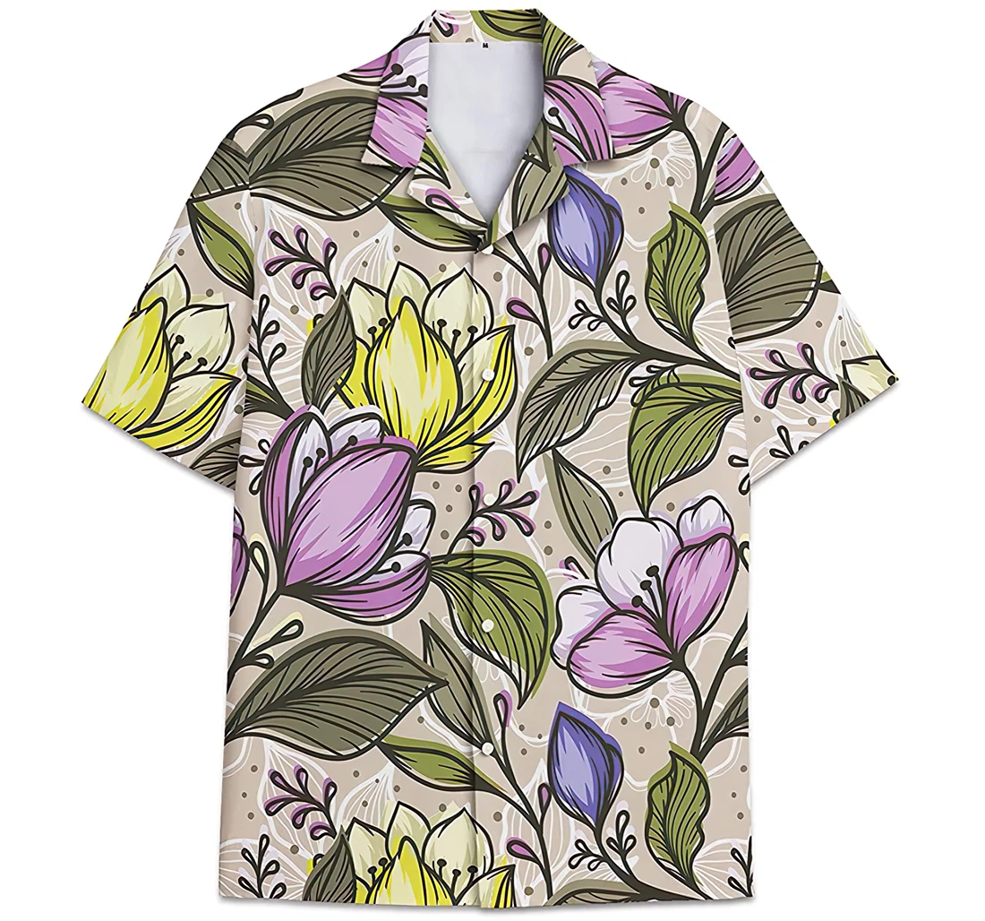Personalized Leaves Pattern Hawaiian Shirt, Button Up Aloha Shirt For Men, Women