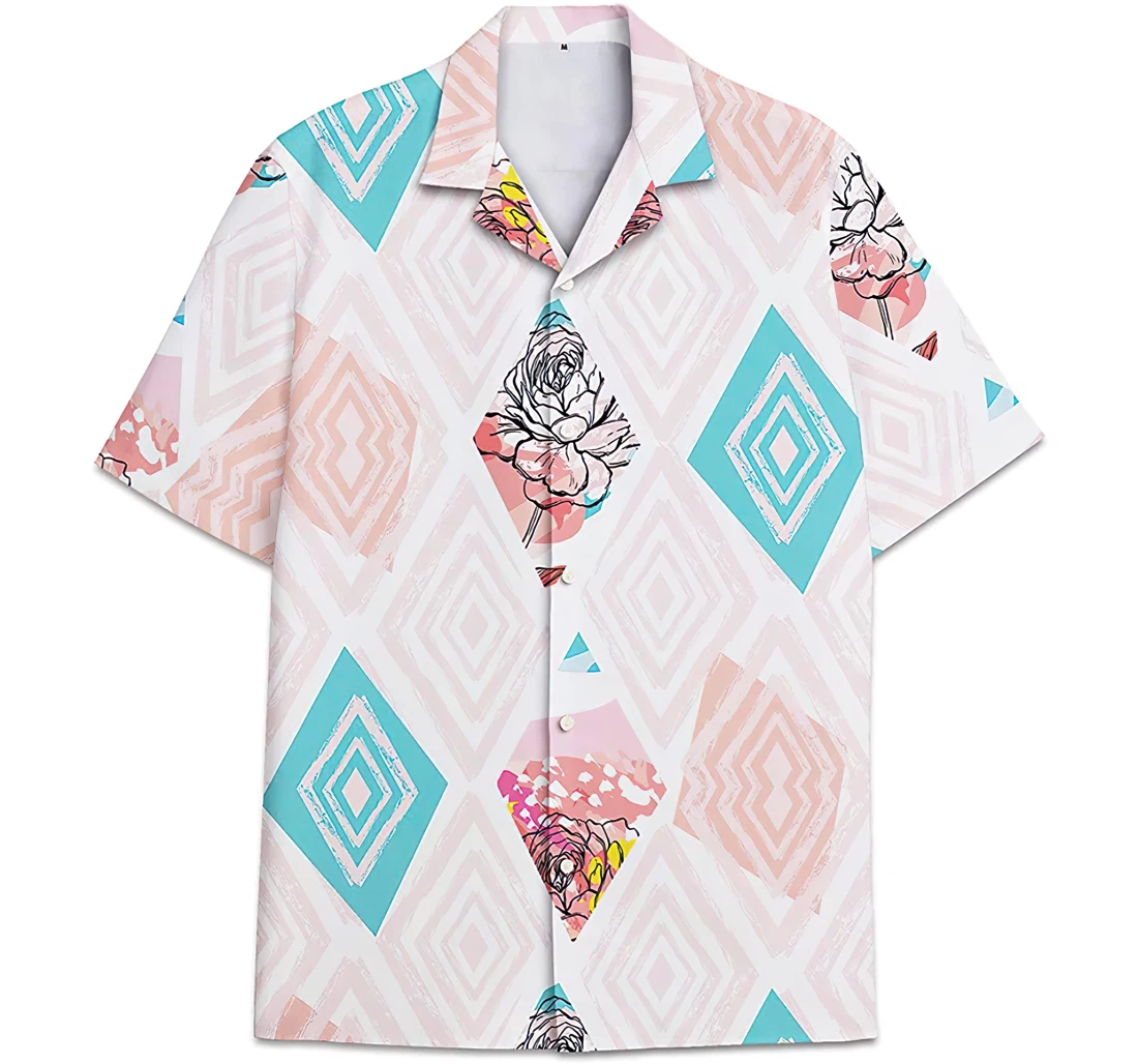 Personalized Geometric Pattern Leaves Hawaiian Shirt, Button Up Aloha Shirt For Men, Women