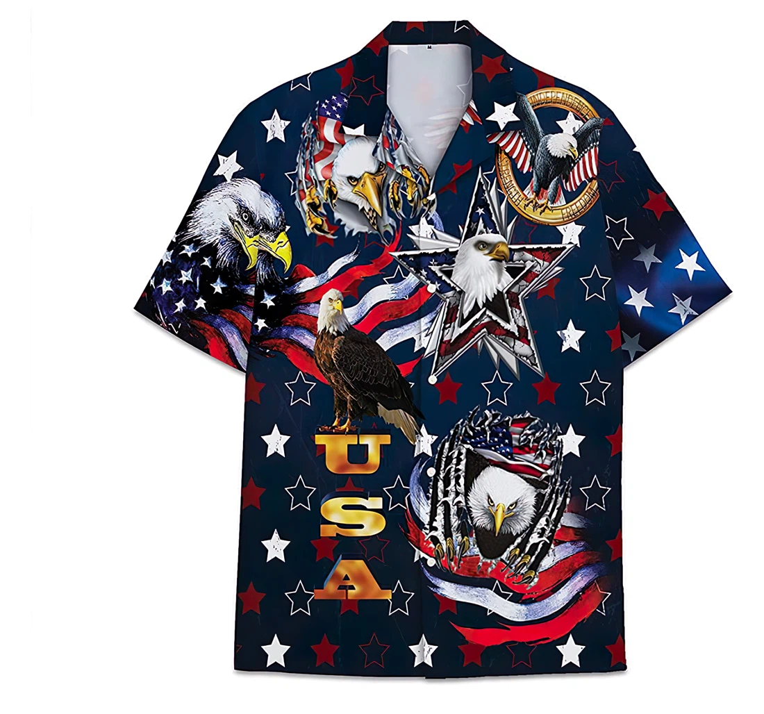 Personalized Usa Eagle Flag Funny Beach Shirts Hawaiian Shirt, Button Up Aloha Shirt For Men, Women