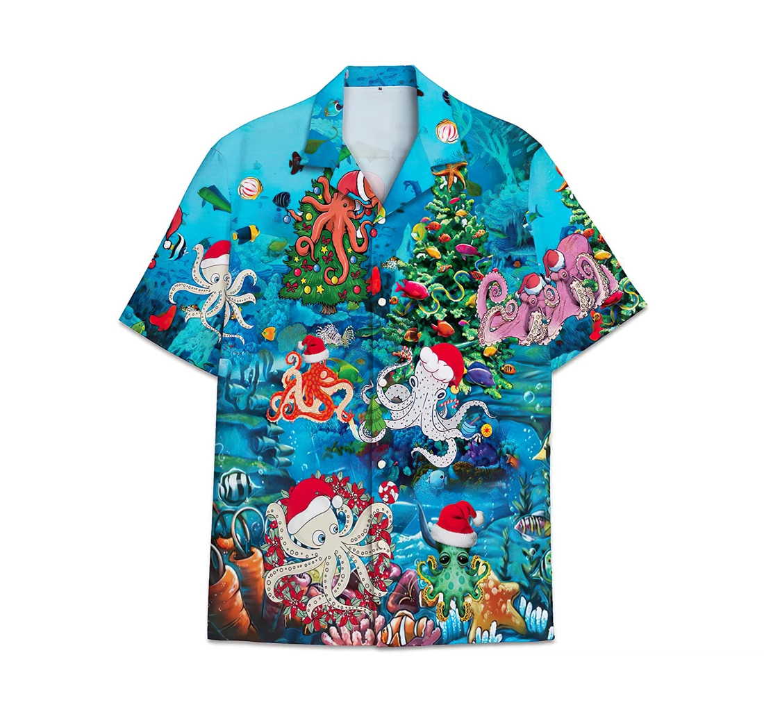 Personalized Octopus Christmas Funny Beach Shirts Hawaiian Shirt, Button Up Aloha Shirt For Men, Women
