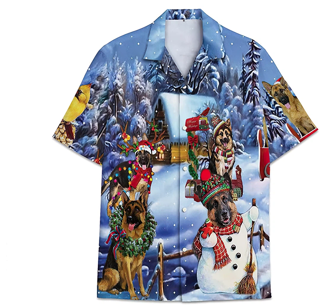 Personalized Germany Shepherd Christmas Funny Beach Shirts Hawaiian Shirt, Button Up Aloha Shirt For Men, Women