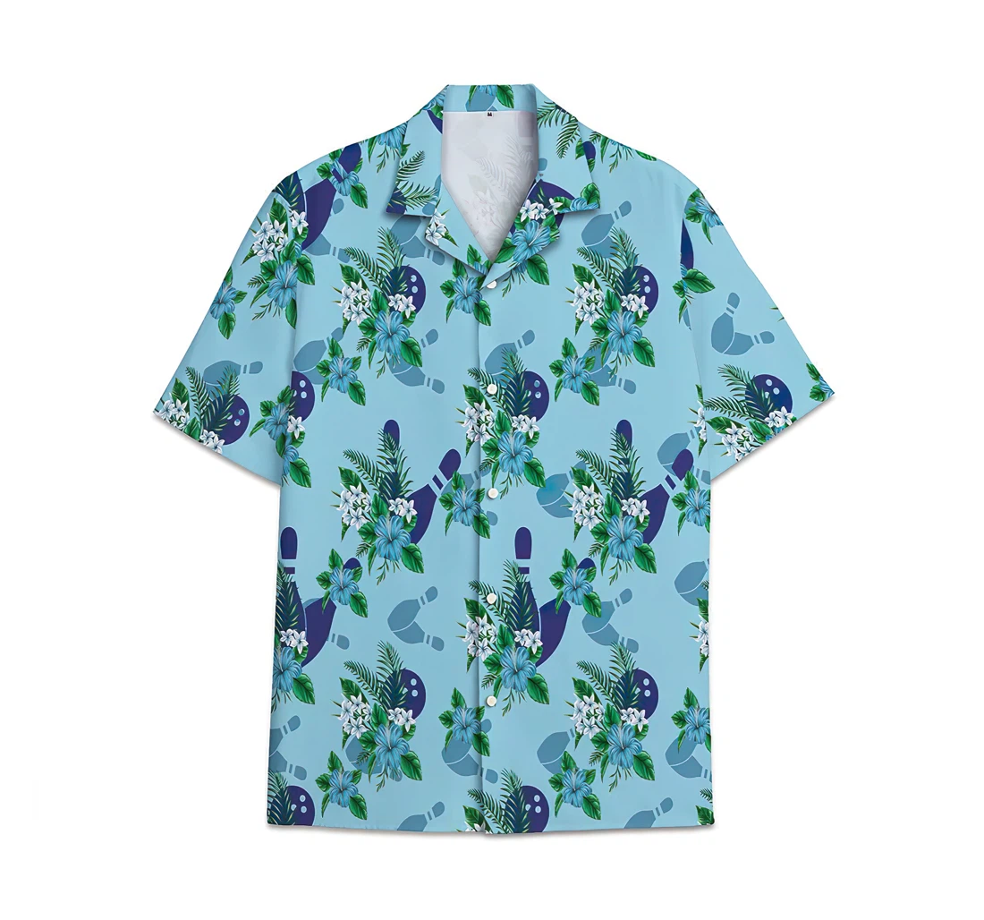Personalized Bowling Blue Funny Beach Shirts Hawaiian Shirt, Button Up Aloha Shirt For Men, Women