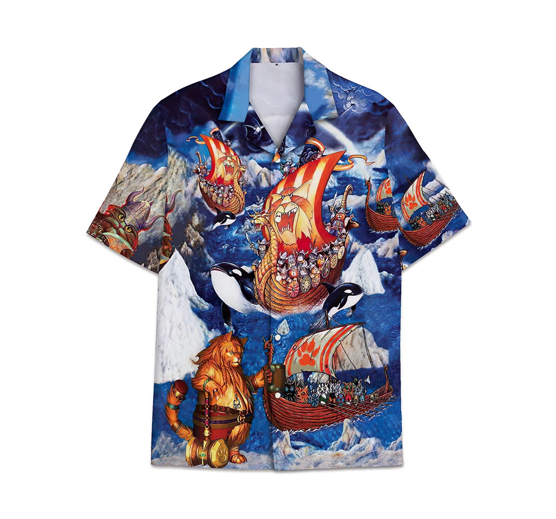 Personalized Viking Cats Funny Beach Shirts Hawaiian Shirt, Button Up Aloha Shirt For Men, Women