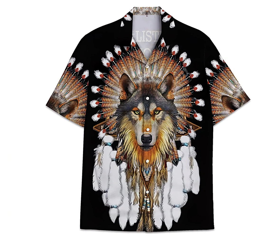 Personalized Native Wolf Funny Beach Shirts Hawaiian Shirt, Button Up Aloha Shirt For Men, Women