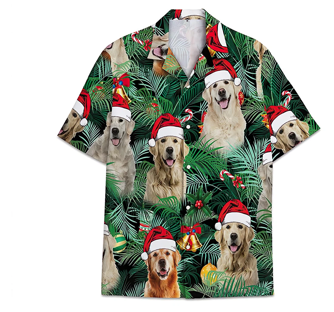 Personalized Dog Golden Retriever Christmas Funny Beach Shirts Hawaiian Shirt, Button Up Aloha Shirt For Men, Women
