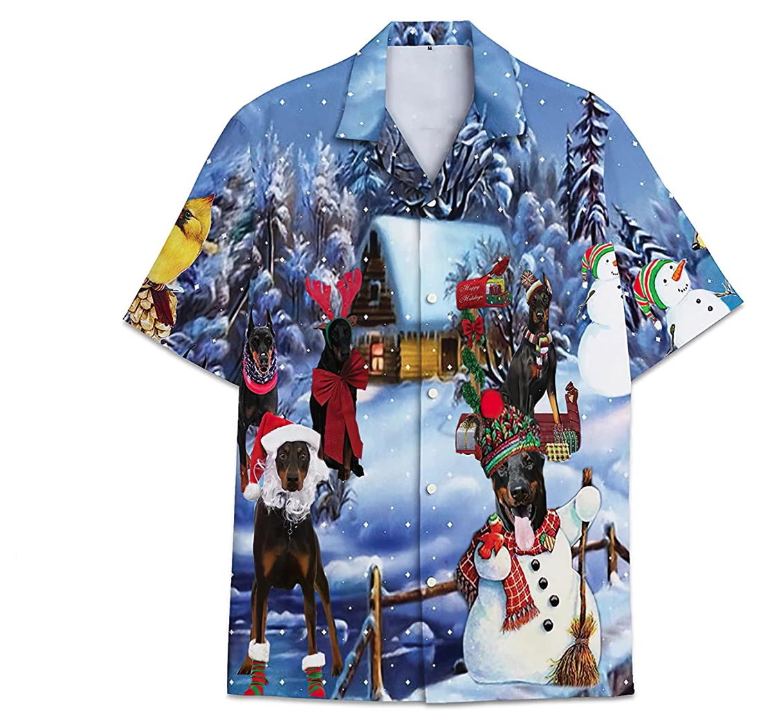 Personalized Dog Doberman Christmas Funny Beach Shirts Hawaiian Shirt, Button Up Aloha Shirt For Men, Women