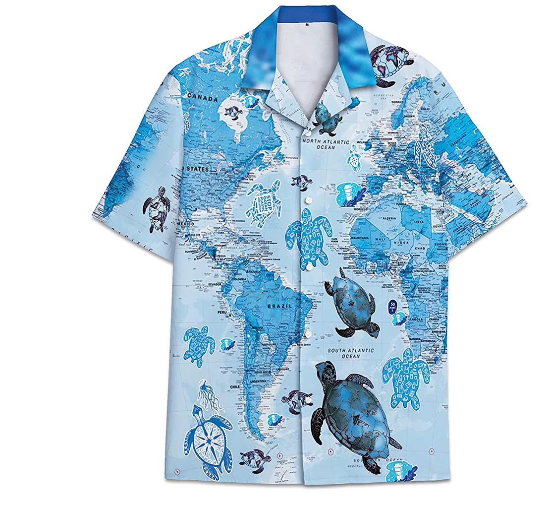Personalized Turtle Map Funny Beach Shirts Hawaiian Shirt, Button Up Aloha Shirt For Men, Women