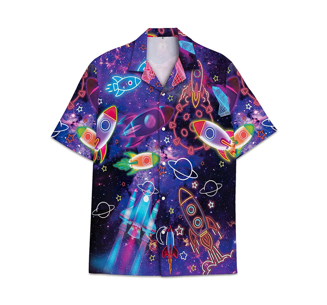 Personalized Space Colorful Funny Beach Shirts Hawaiian Shirt, Button Up Aloha Shirt For Men, Women