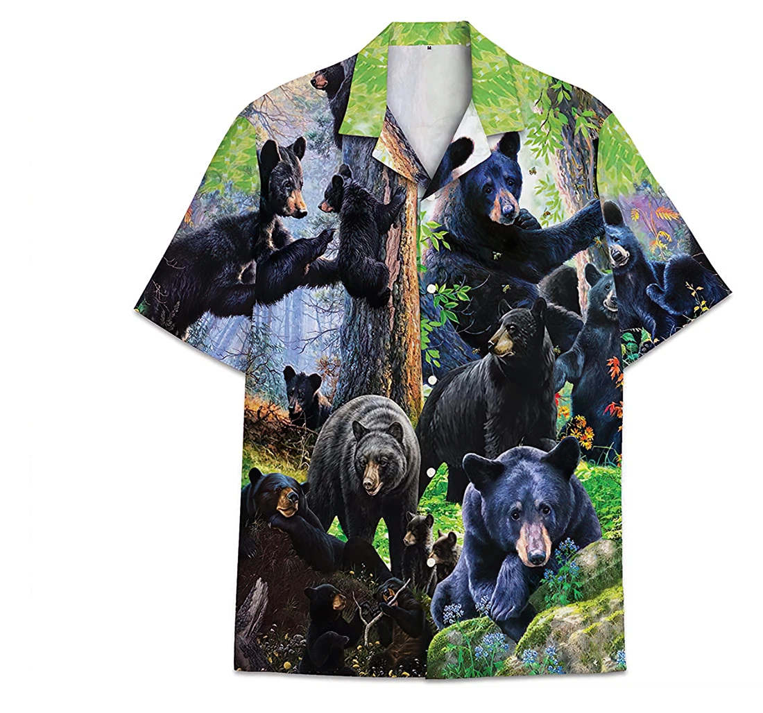 Personalized Bears Black Funny Beach Shirts Hawai Hawaiian Shirt, Button Up Aloha Shirt For Men, Women