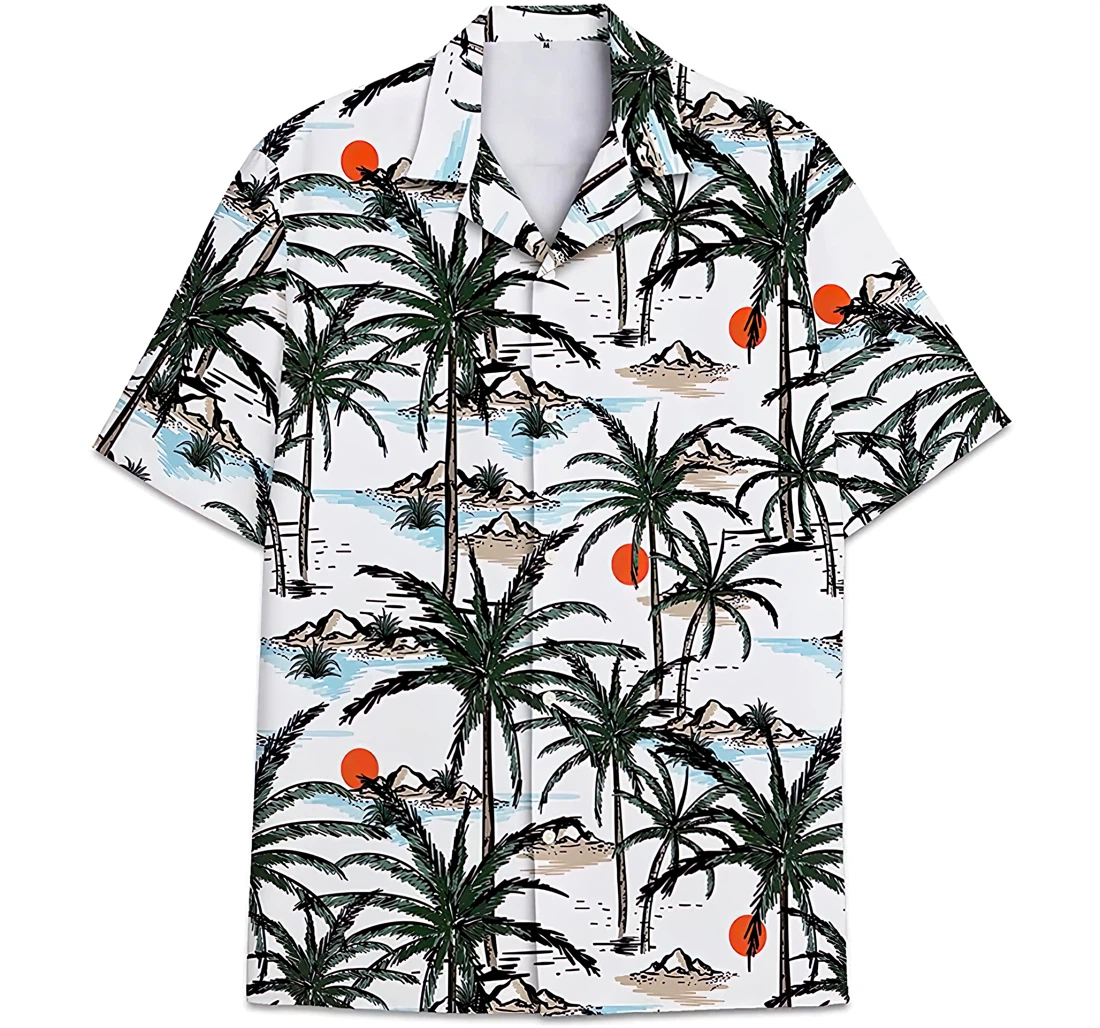 Personalized Island Coconut Tree Sun Hawaiian Shirt, Button Up Aloha Shirt For Men, Women