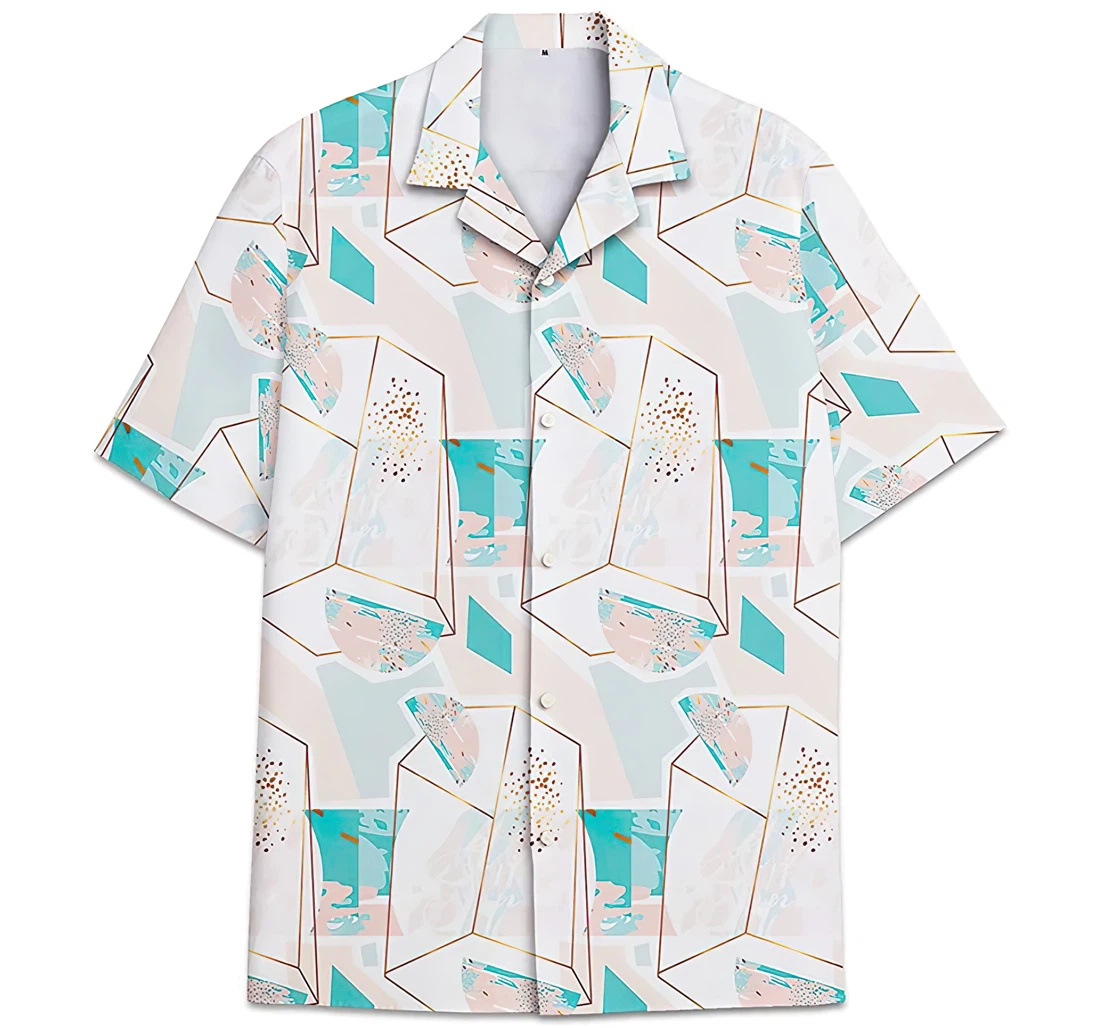 Personalized Geometric Hawaiian Shirt, Button Up Aloha Shirt For Men, Women