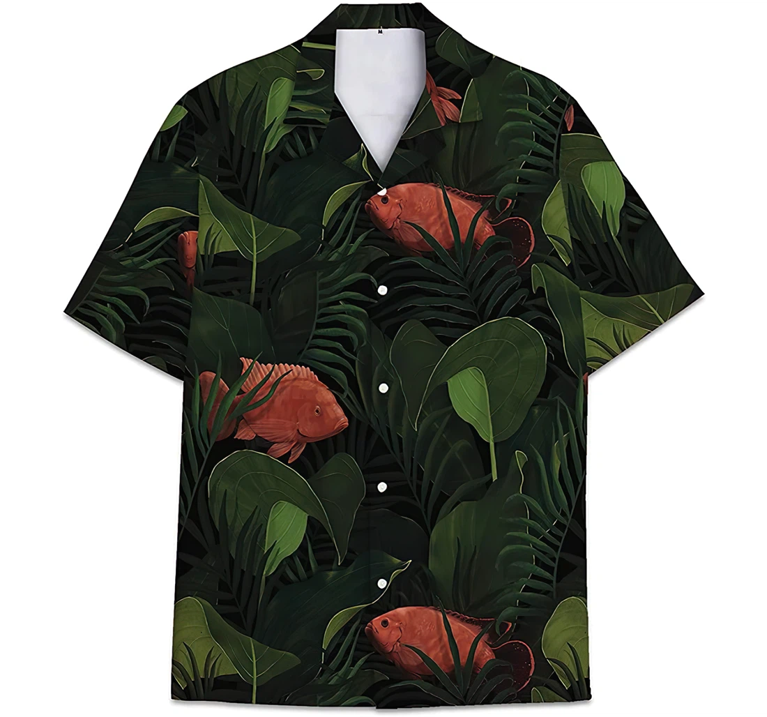 Personalized Fish Banana Coconut Leaves Hawaiian Shirt, Button Up Aloha Shirt For Men, Women