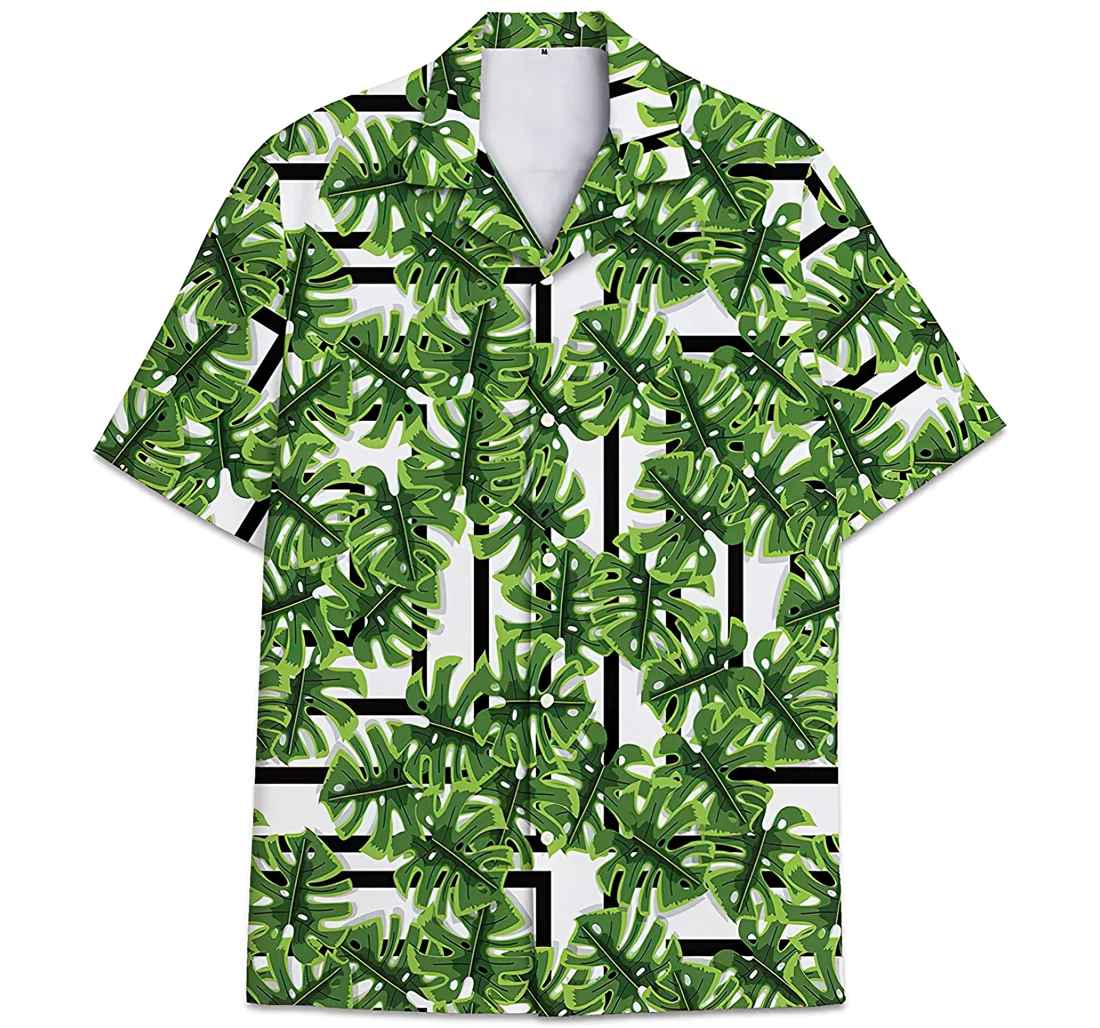 Personalized Green Monstera Leaves Hawaiian Shirt, Button Up Aloha Shirt For Men, Women