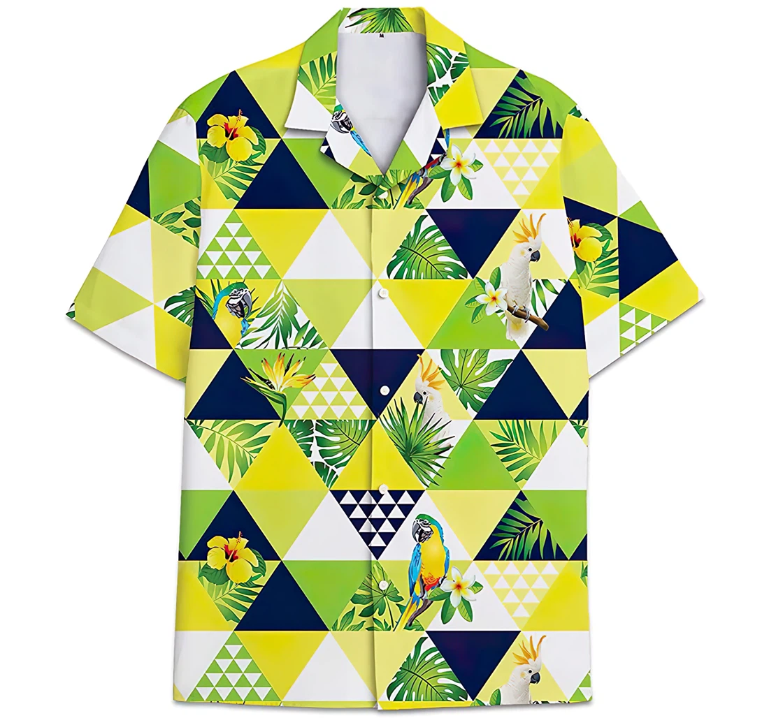 Personalized Parrot Yellow Lilies Palm Leaves Hawaiian Shirt, Button Up Aloha Shirt For Men, Women
