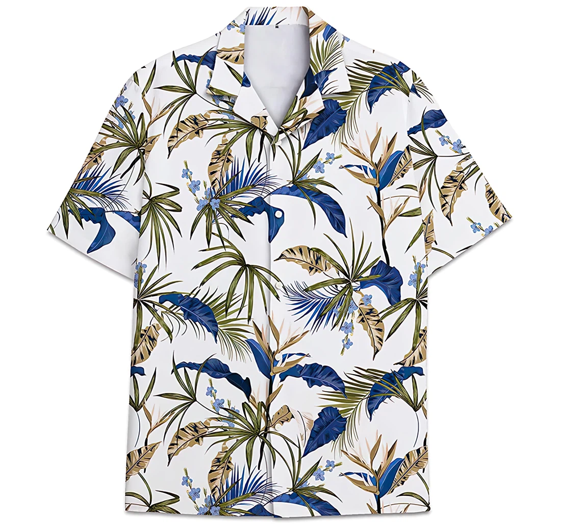 Personalized White Leaves Hawaiian Shirt, Button Up Aloha Shirt For Men, Women