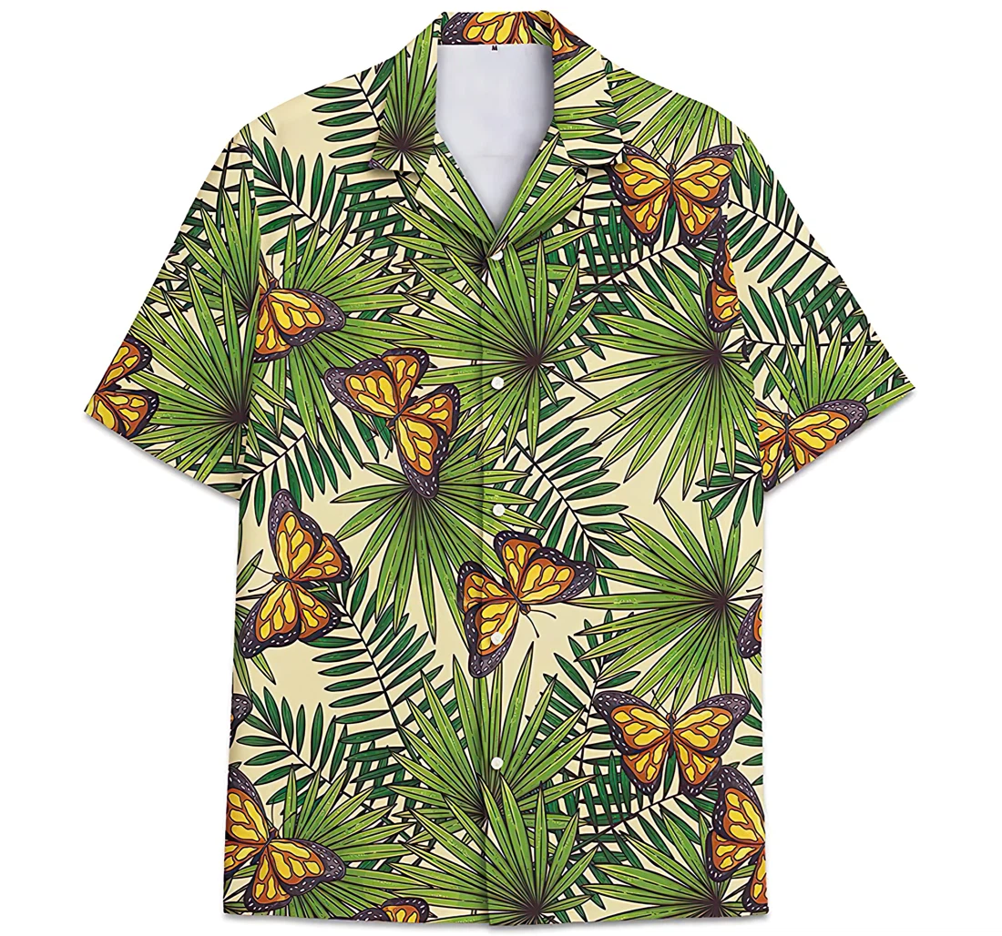 Personalized Butterfly Palm Fern Leaves Hawaiian Shirt, Button Up Aloha Shirt For Men, Women
