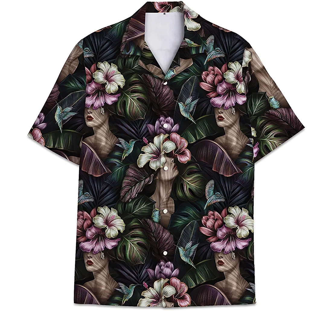 Personalized Girl Lilies Monstera Banana Leaves Hawaiian Shirt, Button Up Aloha Shirt For Men, Women