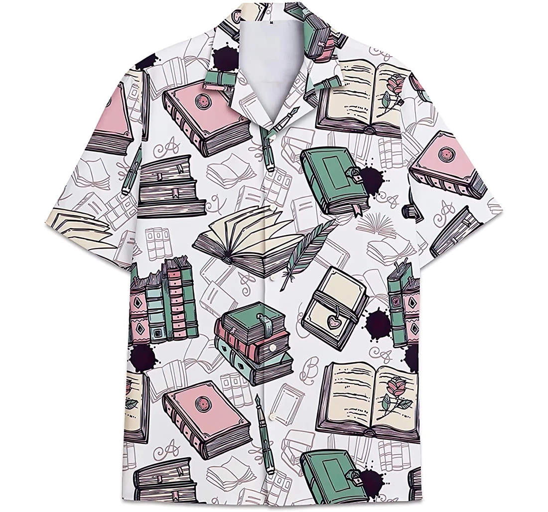 Personalized Book Feather Pattern Shirts Hawaiian Shirt, Button Up Aloha Shirt For Men, Women