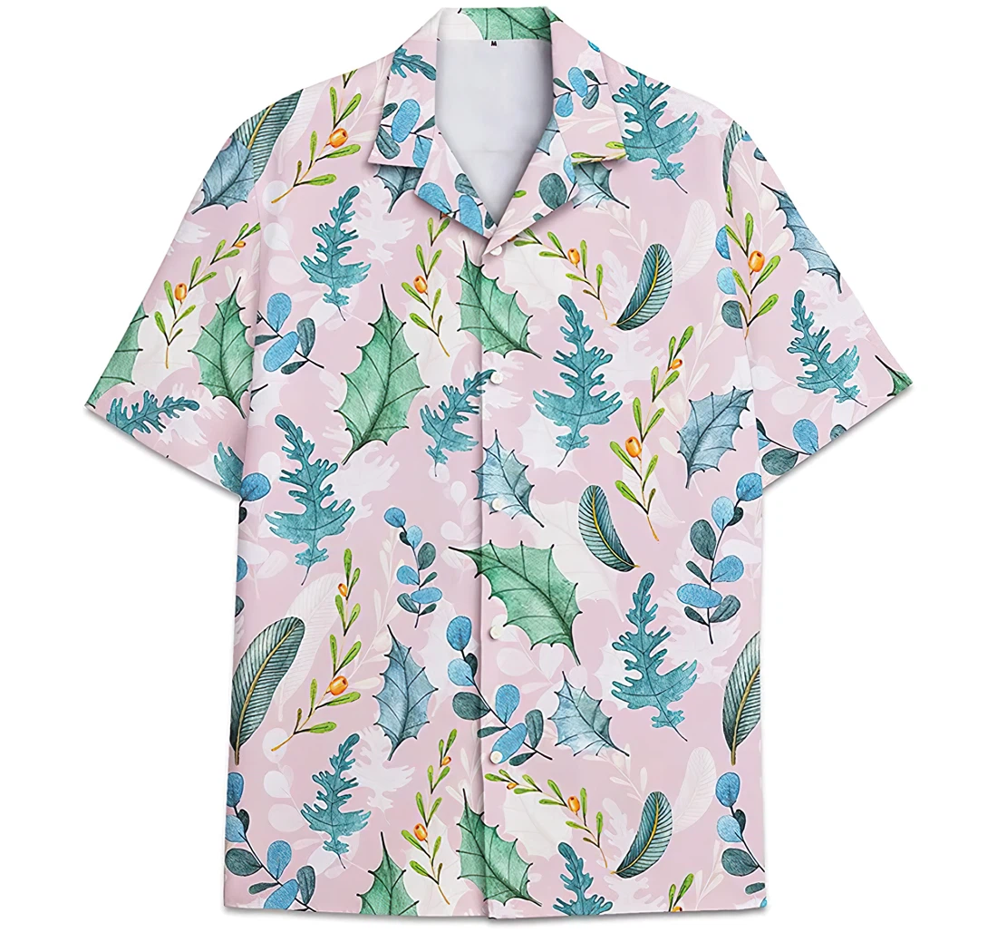 Personalized Leaves Pattern Hawaiian Shirt, Button Up Aloha Shirt For Men, Women