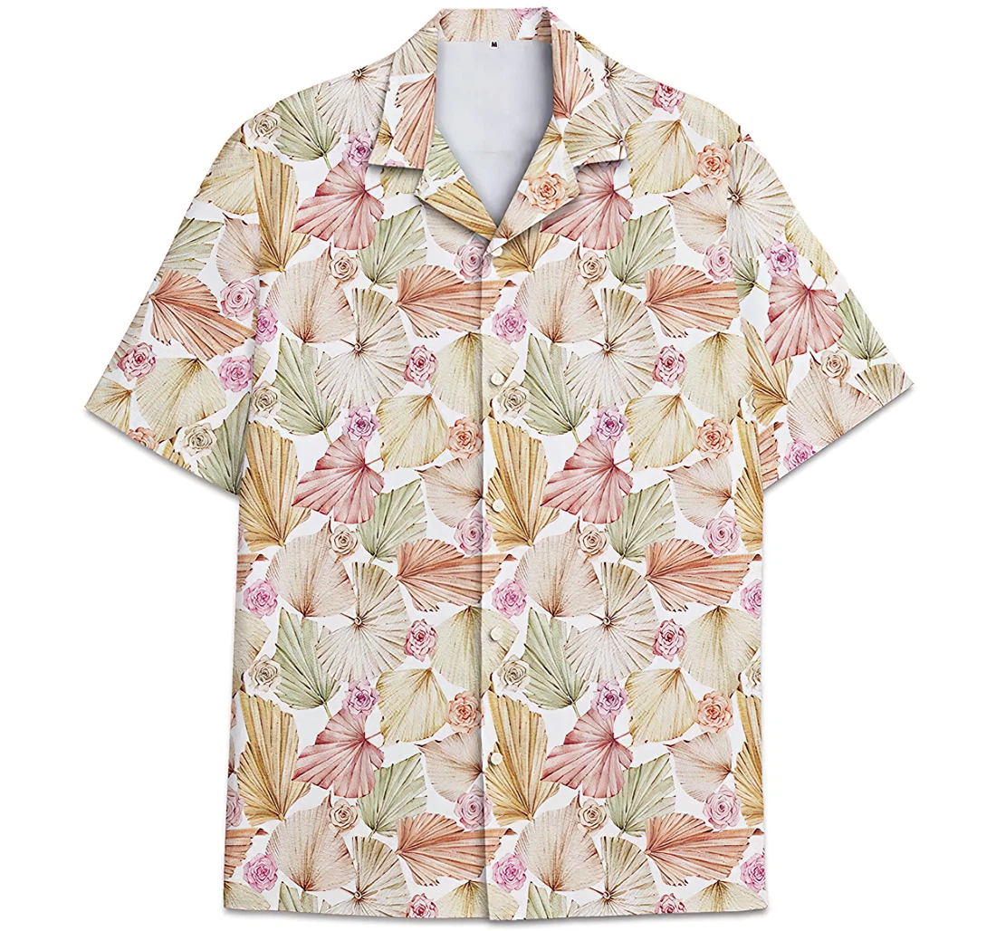 Personalized Leaves Pattern Hawaiian Shirt, Button Up Aloha Shirt For Men, Women