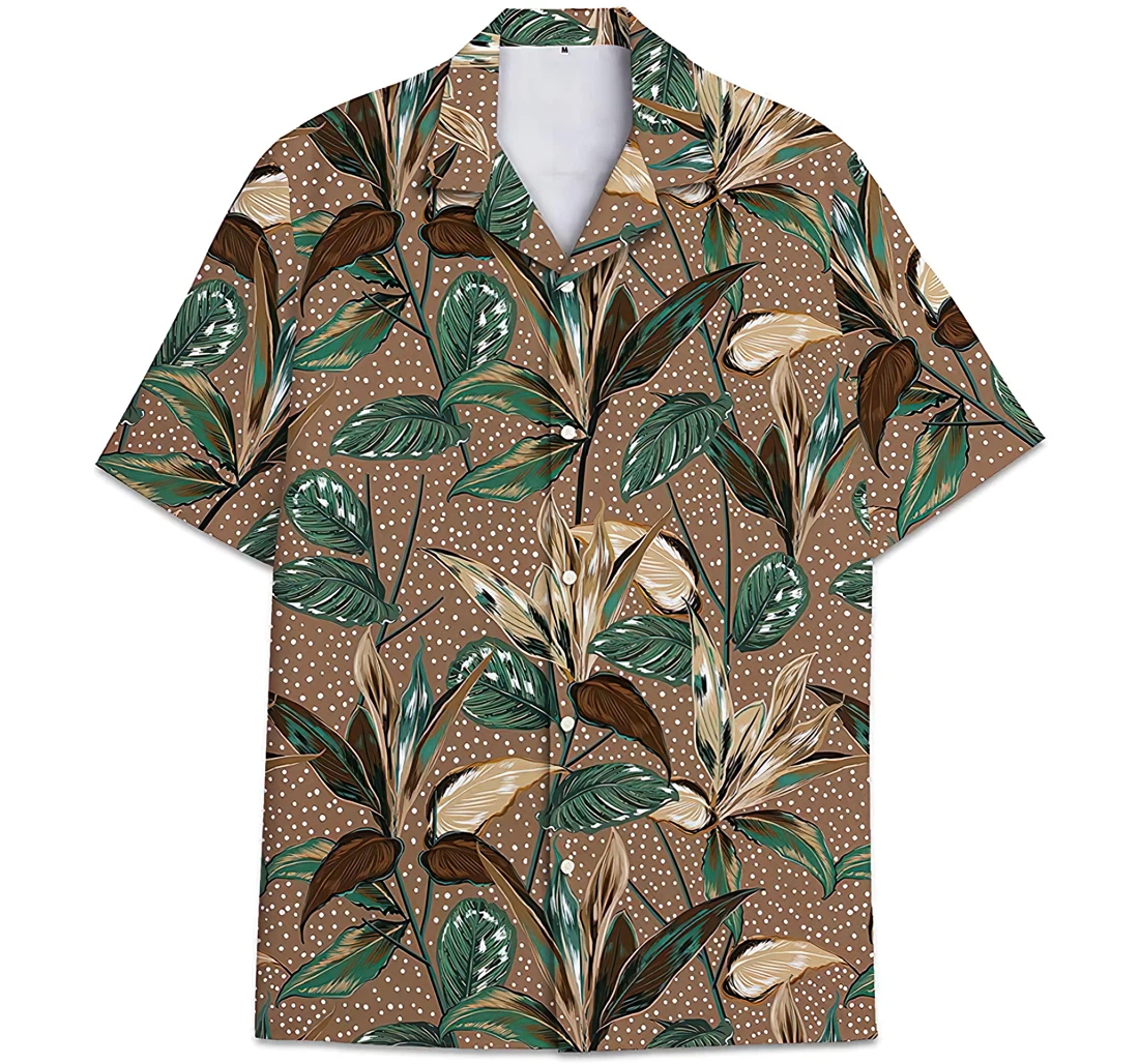 Personalized Leaves Pattern Hawaiian Shirt, Button Up Aloha Shirt For Men, Women