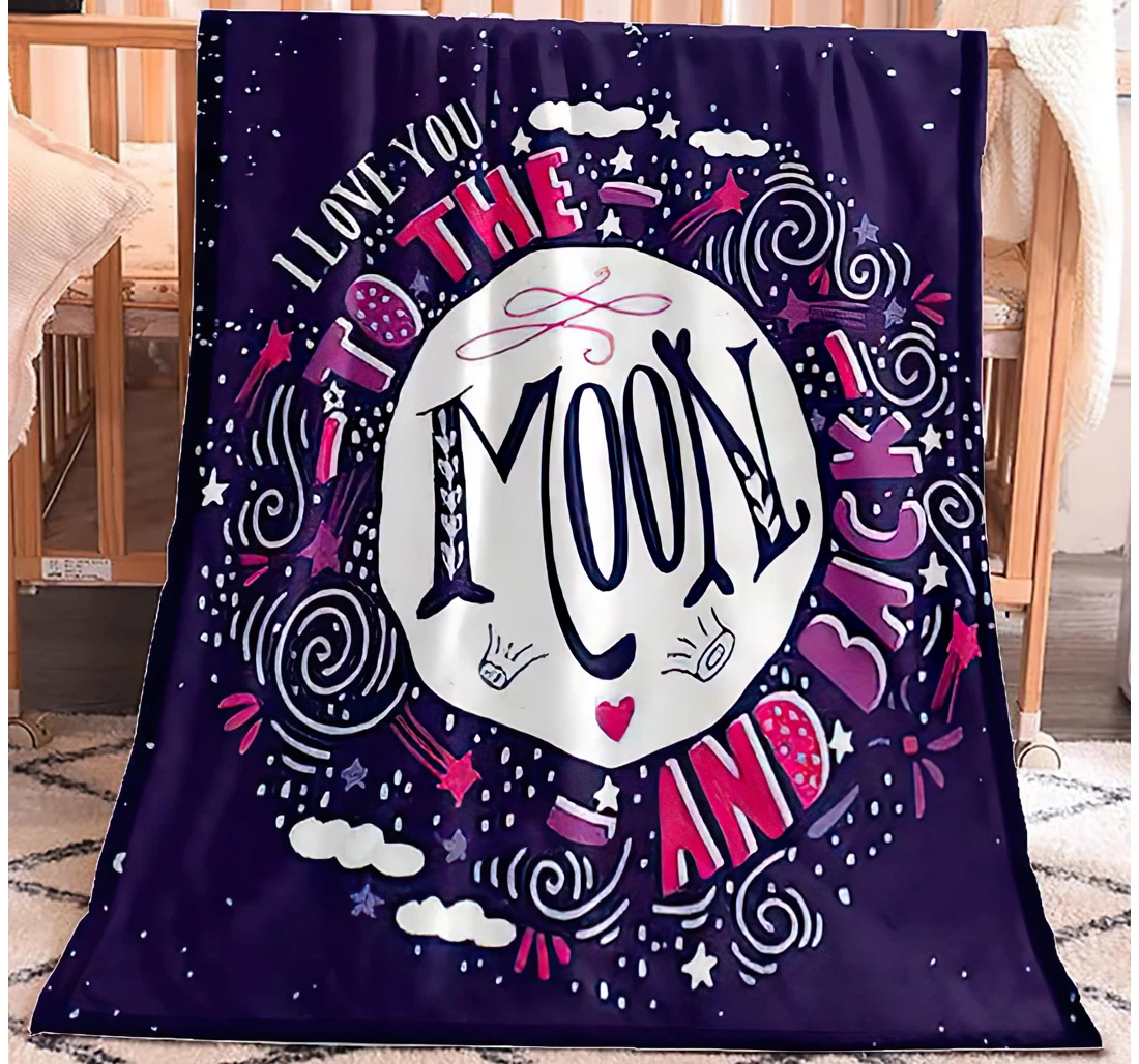 Throw Blanket, Quilt - Valentine Hearts I Love You To The Moon And Back Quote Vintage The Moon Bedroom Sherpa Fleece