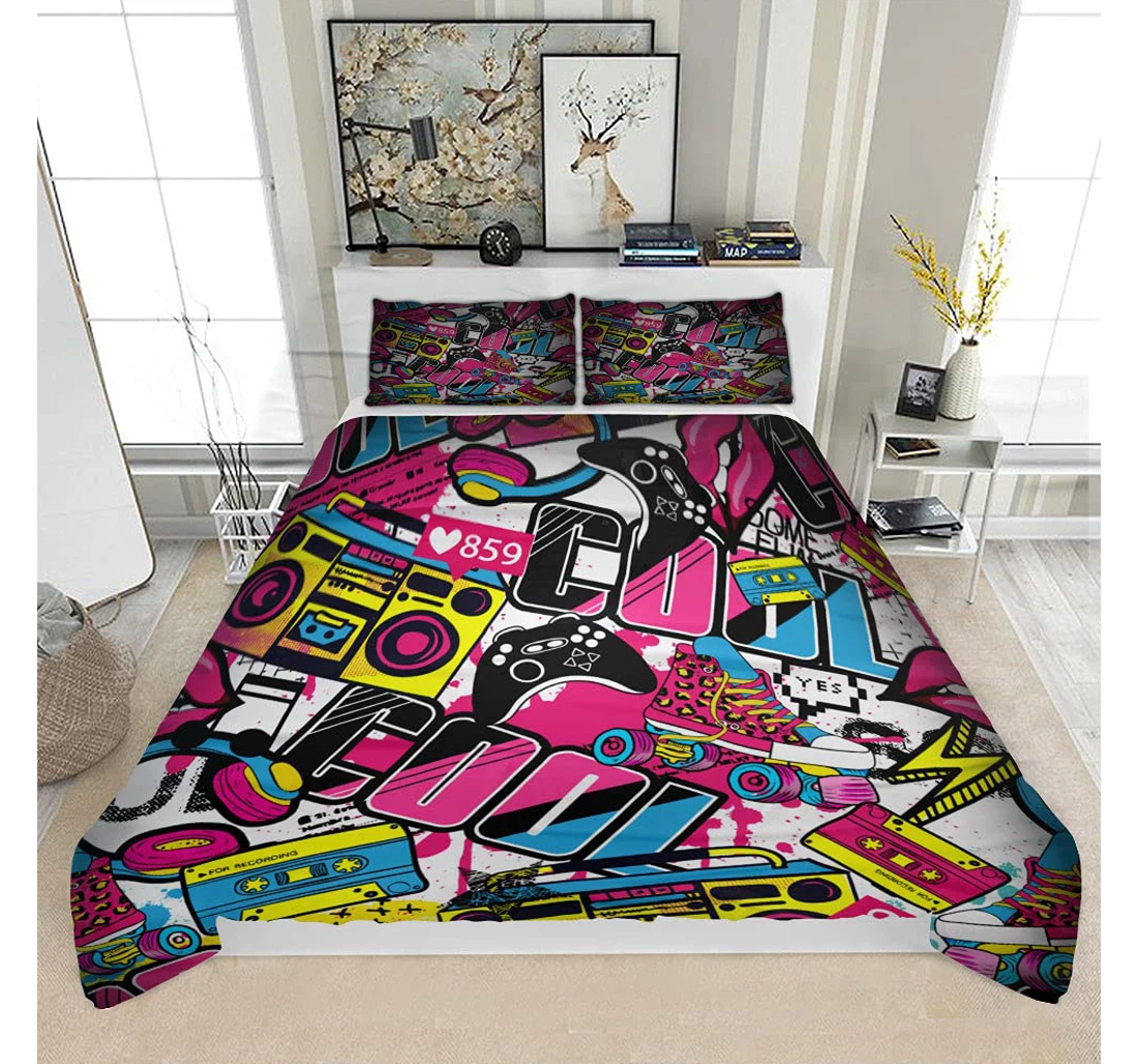 Bedding Set - Grunge Urban Lips Solf Included 1 Ultra Soft Duvet Cover or Quilt and 2 Lightweight Breathe Pillowcases