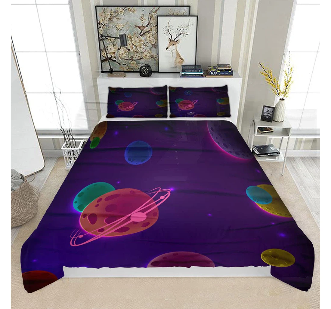 Bedding Set - Background Planets Space Planet Solf Included 1 Ultra Soft Duvet Cover or Quilt and 2 Lightweight Breathe Pillowcases