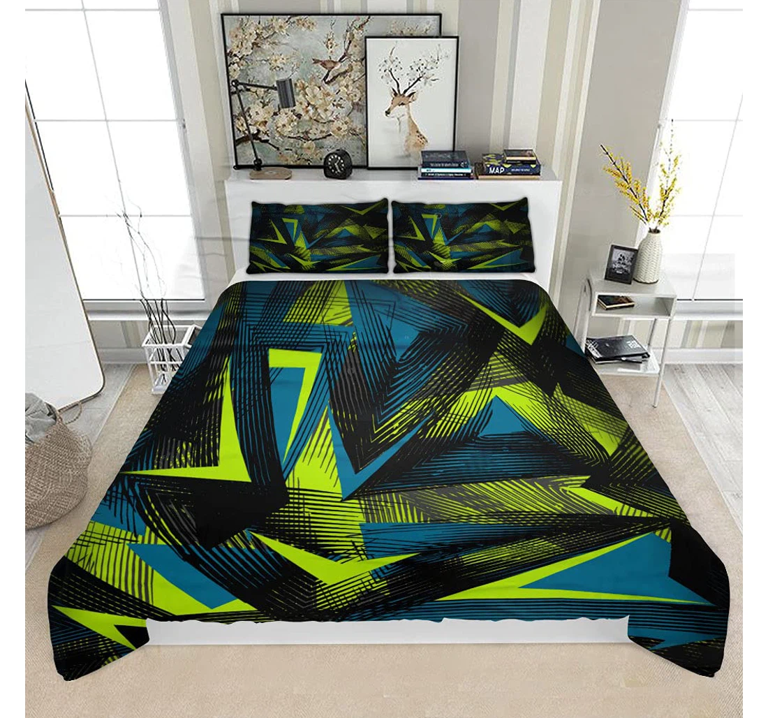 Bedding Set - Geometric Grunge Urban Solf Included 1 Ultra Soft Duvet Cover or Quilt and 2 Lightweight Breathe Pillowcases