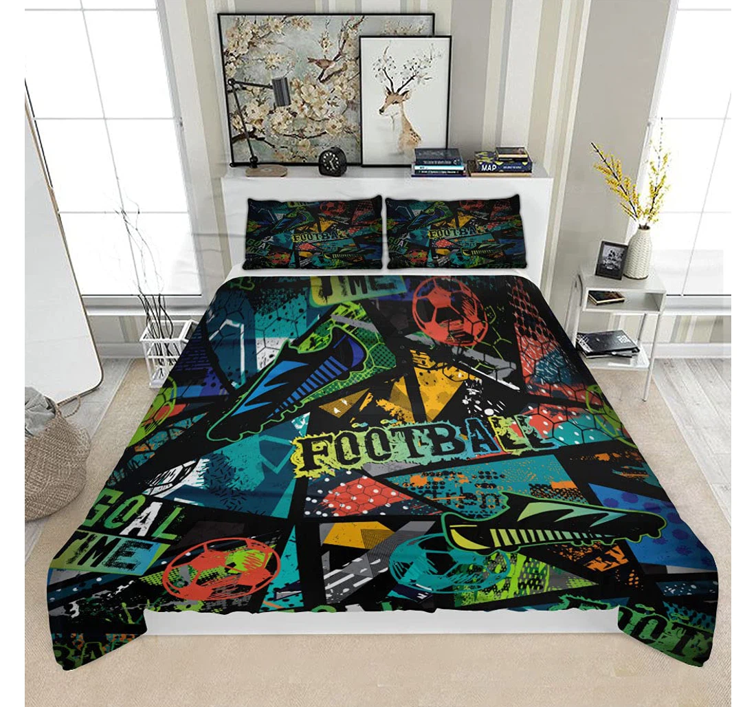 Bedding Set - Football Grunge3 Solf Included 1 Ultra Soft Duvet Cover or Quilt and 2 Lightweight Breathe Pillowcases