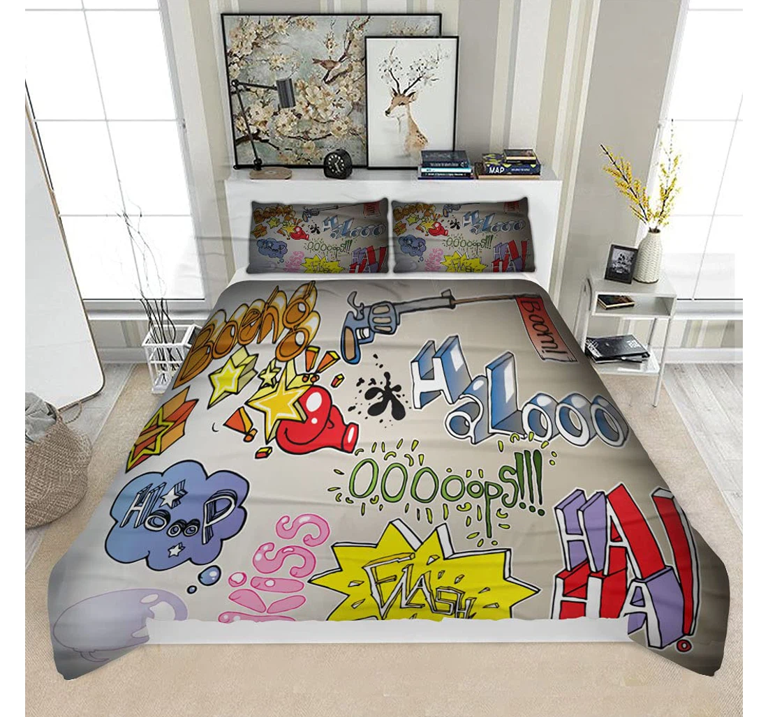 Bedding Set - Comics Style Solf Included 1 Ultra Soft Duvet Cover or Quilt and 2 Lightweight Breathe Pillowcases