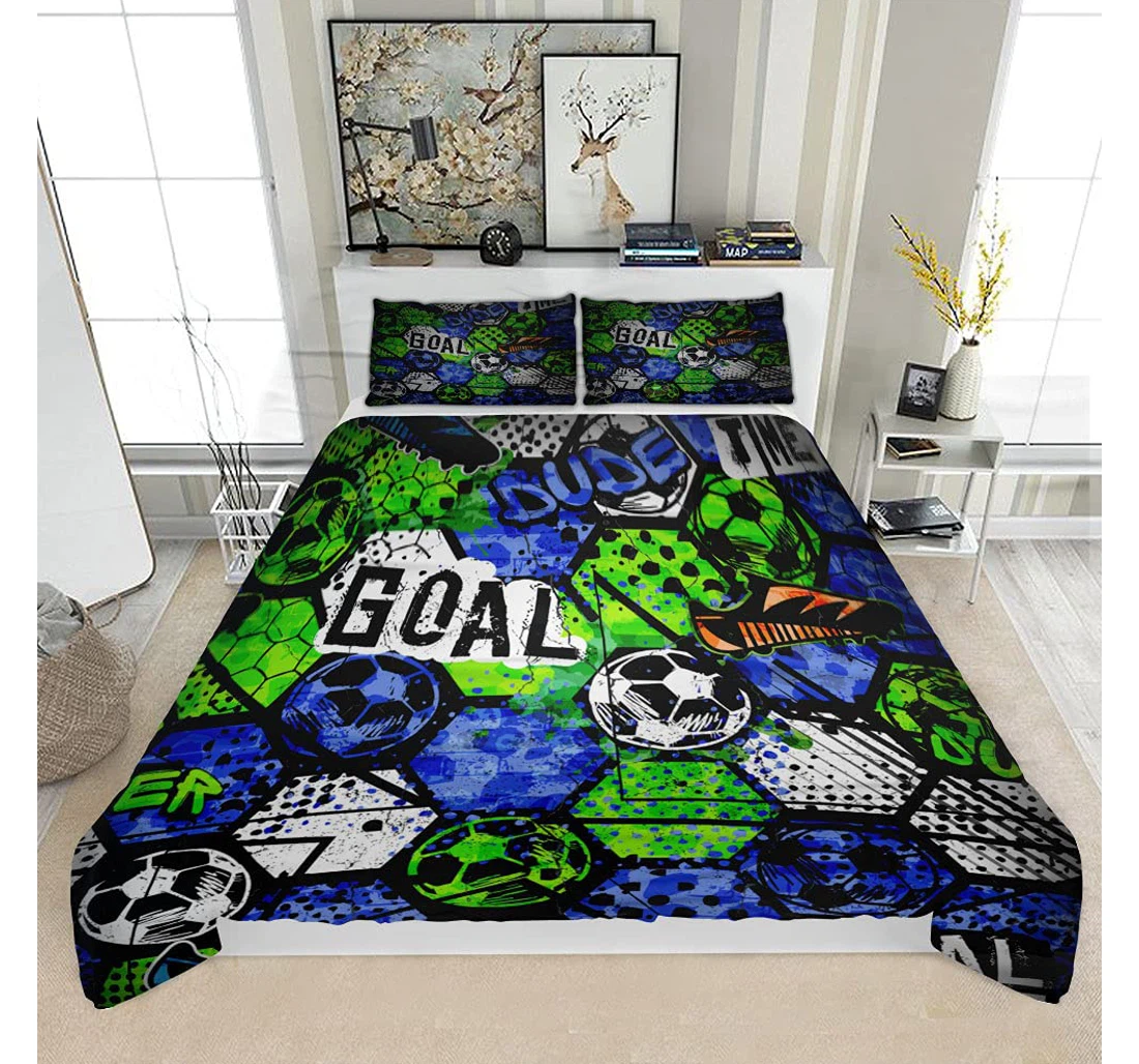 Bedding Set - Football Grunge9 Solf Included 1 Ultra Soft Duvet Cover or Quilt and 2 Lightweight Breathe Pillowcases