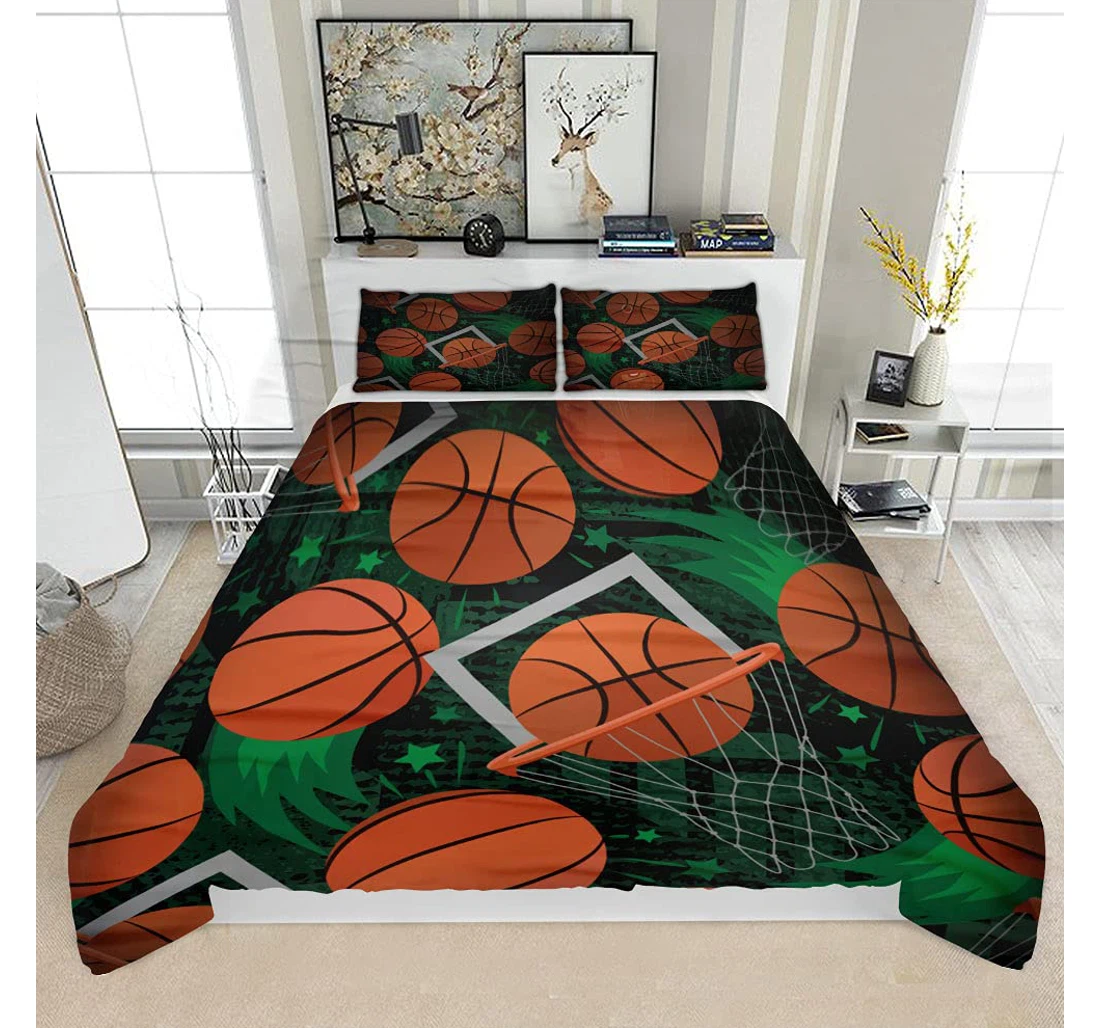 Bedding Set - Basket Balls Texture Sport Solf Included 1 Ultra Soft Duvet Cover or Quilt and 2 Lightweight Breathe Pillowcases