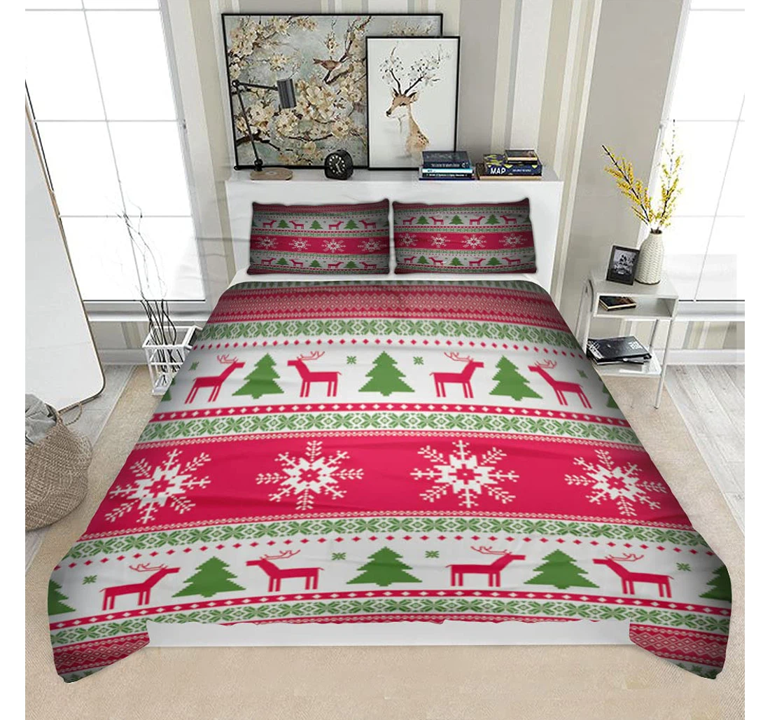 Bedding Set - Christmas Traditional Ornamental Knitted Solf Included 1 Ultra Soft Duvet Cover or Quilt and 2 Lightweight Breathe Pillowcases