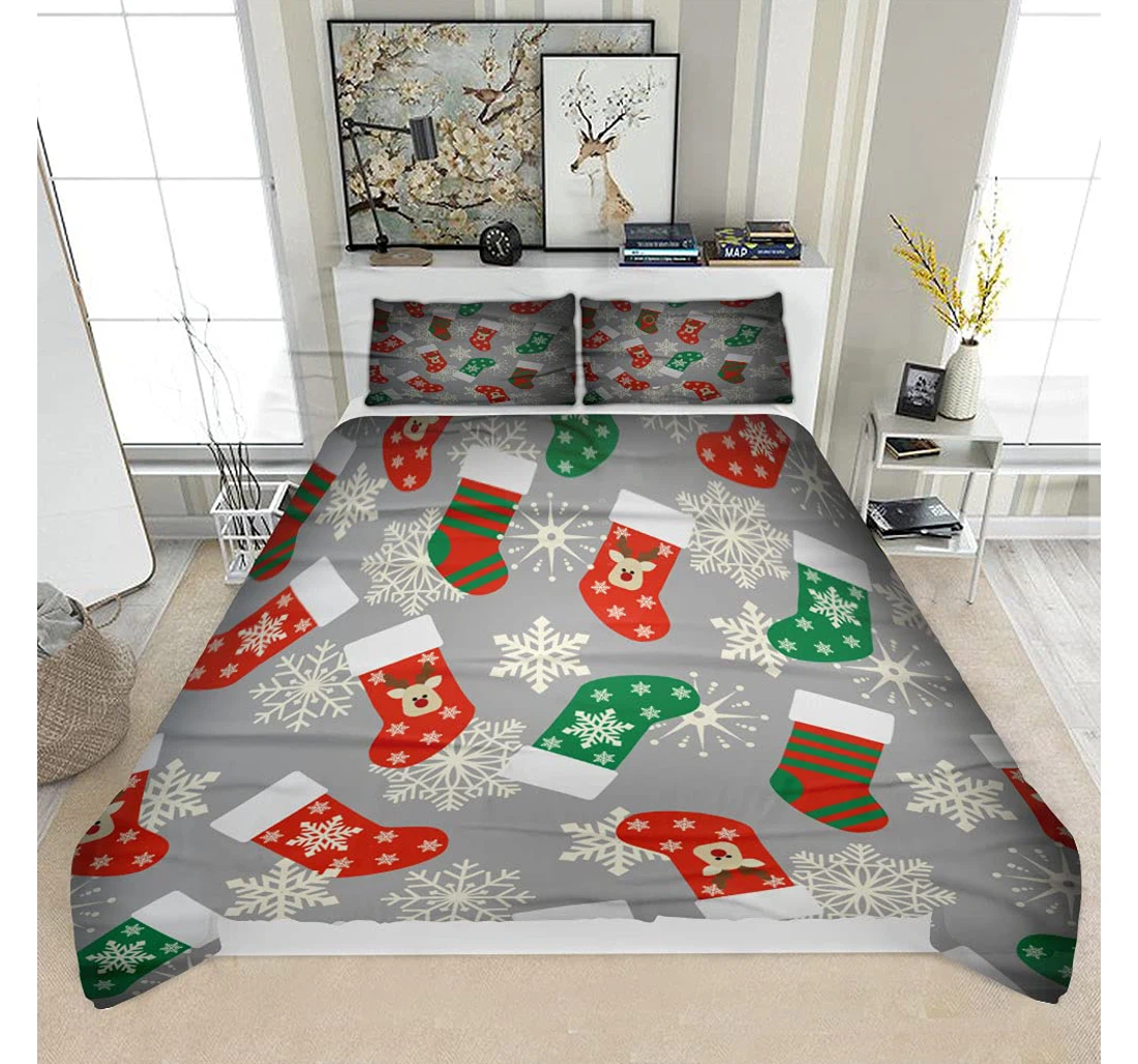 Bedding Set - Christmas Stockings Solf Included 1 Ultra Soft Duvet Cover or Quilt and 2 Lightweight Breathe Pillowcases