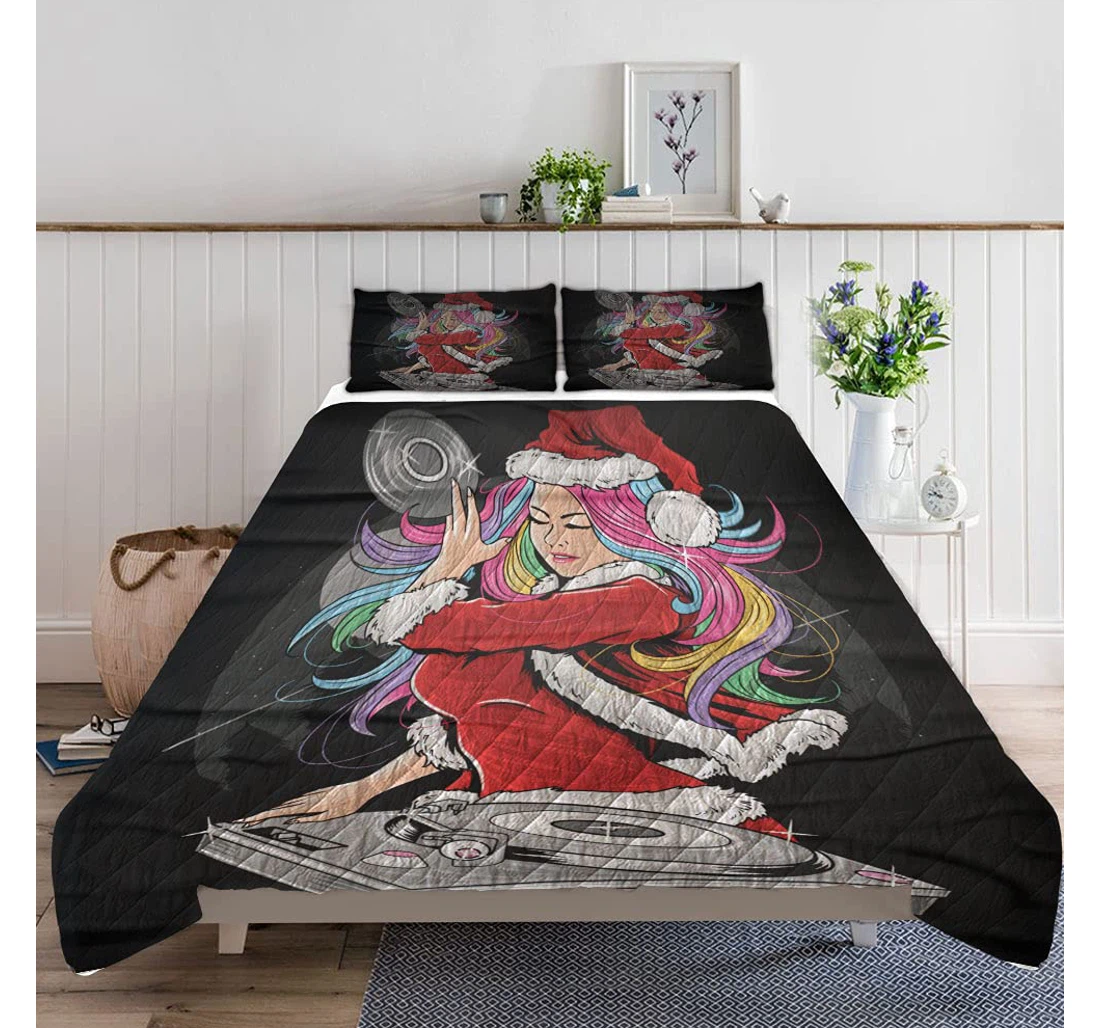 Bedding Set - Santa Claus Christmas Dj Party Lightweight Quilts A Quilts Case Included 1 Ultra Soft Duvet Cover or Quilt and 2 Lightweight Breathe Pillowcases