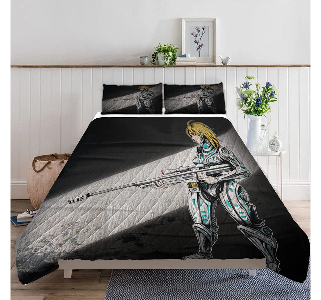 Bedding Set - Cyborg Rifle Her Hands Stands Lightweight Quilts A Quilts Case Included 1 Ultra Soft Duvet Cover or Quilt and 2 Lightweight Breathe Pillowcases